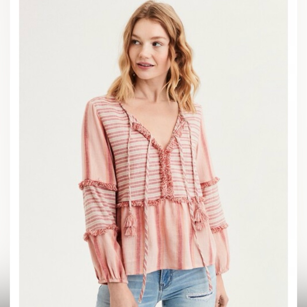 American Eagle Outfitters Pink Striped Blouse